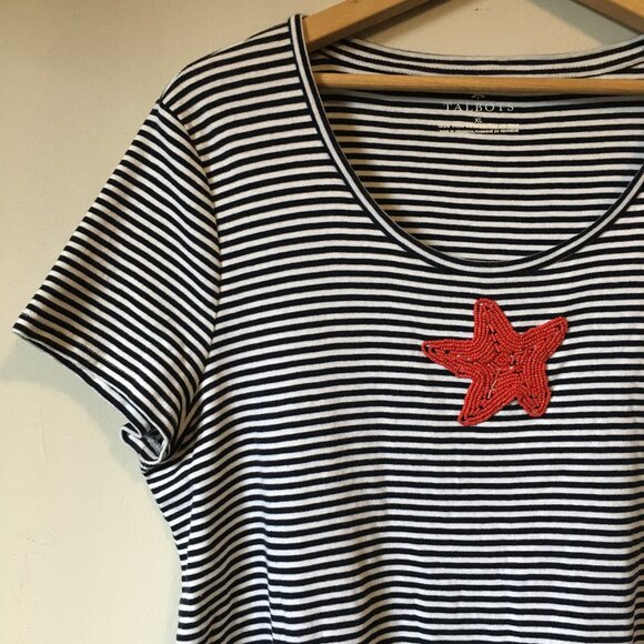 Talbots Pima Cotton Nautical Striped Beaded Starfish Tee - Picture 3 of 15